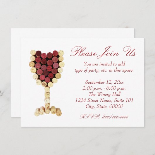 Invitaties van kurkwijn kaart (Voorkant / Achterkant)