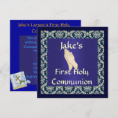 INVITATIES VOOR DE Heilige Communion Blue & Beige  Kaart (Voorkant / Achterkant)