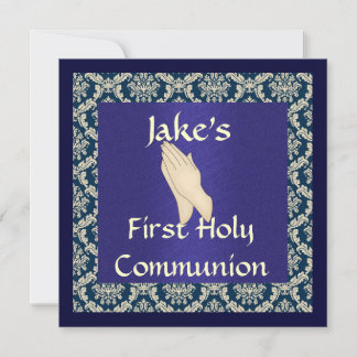 INVITATIES VOOR DE Heilige Communion Blue & Beige  Kaart