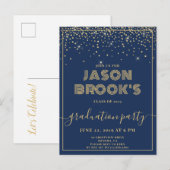 Invitaties voor de marinesblauwe goudwinning aankondigingskaart (Voorkant / Achterkant)