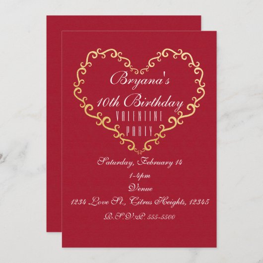 Invitaties voor de Valentijn van het rood- en goud Kaart (Voorkant / Achterkant)