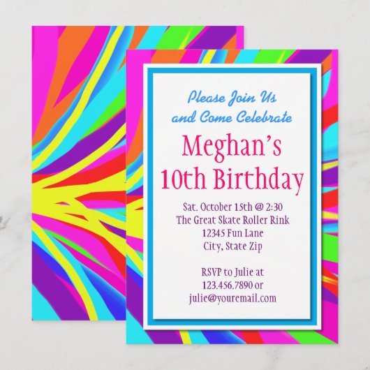 Invitaties voor kleurenplash Bold Birthday Party Kaart (Voorkant / Achterkant)