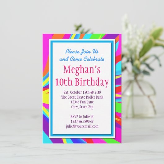 Invitaties voor kleurenplash Bold Birthday Party Kaart (Staand voorkant)