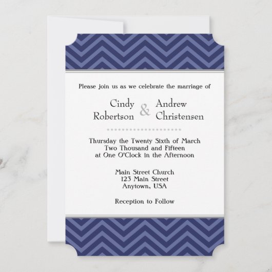 Invitaties voor marinesblauwe Chevron Wedding Kaart (Voorkant)