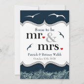 Invitaties voor marinesBlue en White Nautical Wedd Kaart (Voorkant)