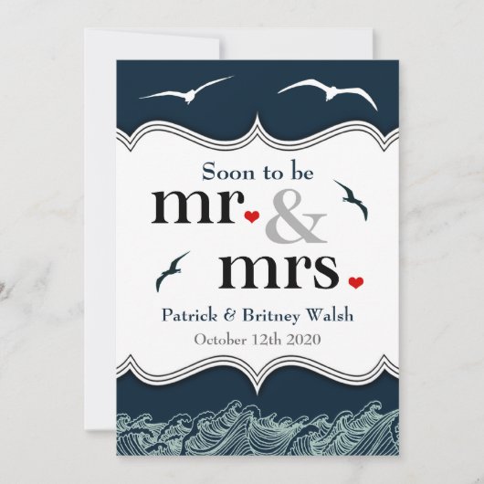 Invitaties voor marinesBlue en White Nautical Wedd Kaart (Voorkant)