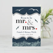 Invitaties voor marinesBlue en White Nautical Wedd Kaart (Staand voorkant)