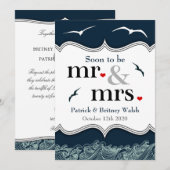 Invitaties voor marinesBlue en White Nautical Wedd Kaart (Voorkant / Achterkant)