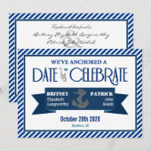 Invitaties voor marinesBlue en White Nautical Wedd Kaart (Voorkant / Achterkant)
