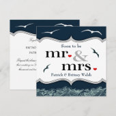 Invitaties voor marinesBlue en White Nautical Wedd Kaart (Voorkant / Achterkant)