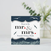 Invitaties voor marinesBlue en White Nautical Wedd Kaart (Staand voorkant)