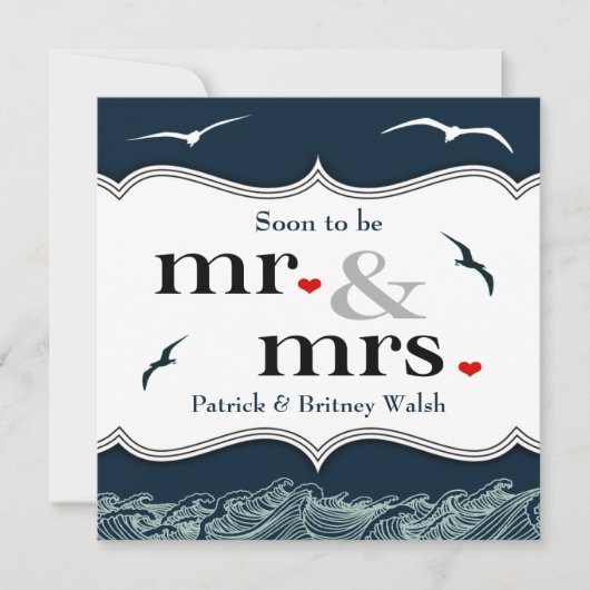 Invitaties voor marinesBlue en White Nautical Wedd Kaart (Voorkant)