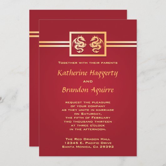 Invitaties voor rode en gouddraak kaart (Voorkant / Achterkant)