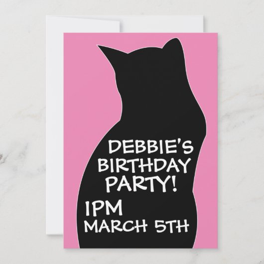 INVITATIES VOOR ZWARTE CAT GIRLS BIRTHDAY PARTIJ KAART (Voorkant)