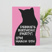 INVITATIES VOOR ZWARTE CAT GIRLS BIRTHDAY PARTIJ KAART (Staand voorkant)