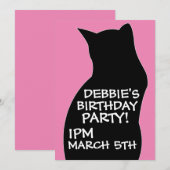 INVITATIES VOOR ZWARTE CAT GIRLS BIRTHDAY PARTIJ KAART (Voorkant / Achterkant)