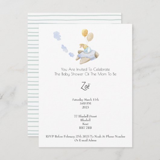 Invitation (10,8 x 14,2 cm) - Baby Shower Briefkaart (Voorkant / Achterkant)