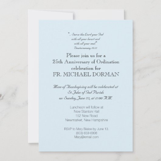 Invitation 25th Ordination Anniversary Priest Kaart (Achterkant)