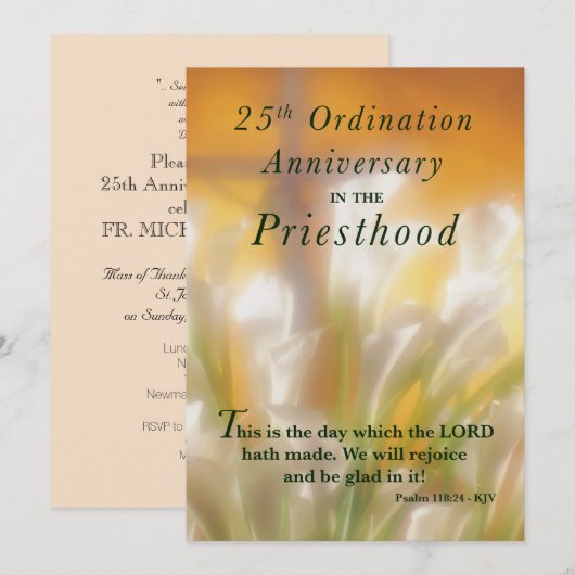 Invitation 25th Ordination Anniversary Priesthood Kaart (Voorkant / Achterkant)