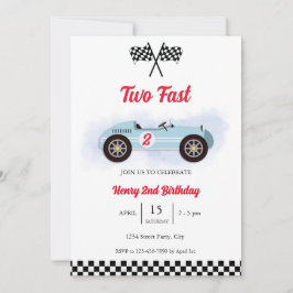 Invitation 2nd Birthday Too Fast, Vintage Race Kaart