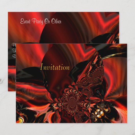 Invitation Art Abstracte Jeweled Silk in Red Kaart (Voorkant / Achterkant)