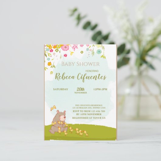 Invitation Baby Shower Bear and duckies Briefkaart (Staand voorkant)