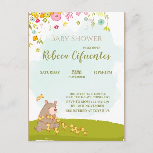 Invitation Baby Shower Bear and duckies Briefkaart (Voorkant)