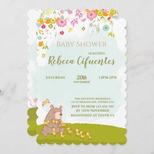 Invitation Baby Shower Bear and duckies Kaart (Voorkant / Achterkant)