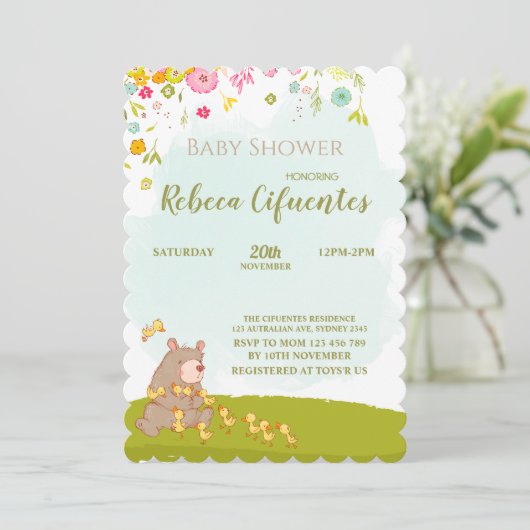 Invitation Baby Shower Bear and duckies Kaart (Staand voorkant)