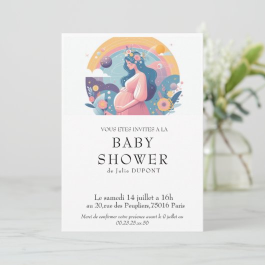 Invitation baby shower in het Frans Kaart (Staand voorkant)