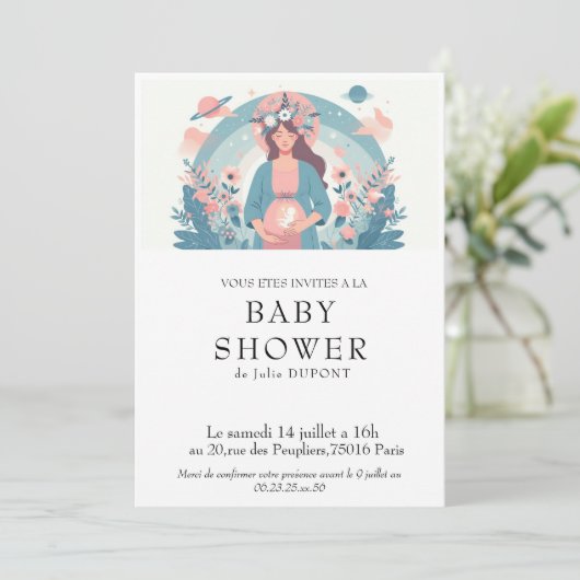 Invitation baby shower in het Frans Kaart (Staand voorkant)