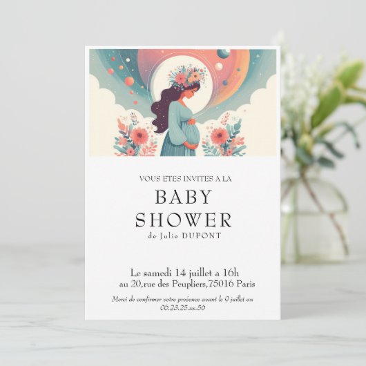 Invitation baby shower in het Frans Kaart (Staand voorkant)
