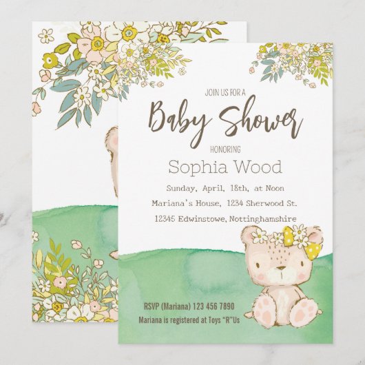 Invitation Baby Shower Little Bear Kaart (Voorkant / Achterkant)