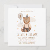 Invitation bear 1st birthday blue balloon (Voorkant)