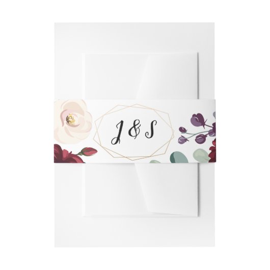 Invitation Belly Band Wit Roses Goud Geometrisch Uitnodigingen Wikkel (Voorkant Voorbeeld)