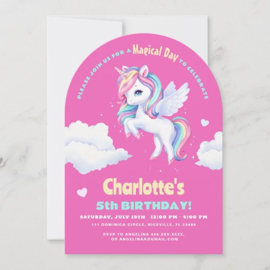 Invitation birthday party with unicorn. kaart (Voorkant)