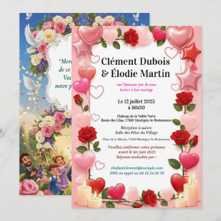 Invitation de Mariage Romantique aux Fleurs  Kaart