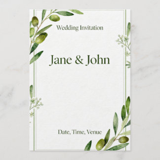 Invitation Elegant Olive Branch Green Wedding Invi Kaart