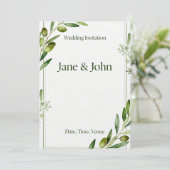 Invitation Elegant Olive Branch Green Wedding Invi Kaart (Staand voorkant)