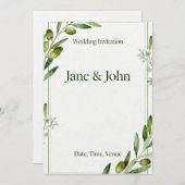 Invitation Elegant Olive Branch Green Wedding Invi Kaart (Voorkant / Achterkant)