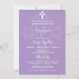 Invitation Floral Cross Baptism Lilac Kaart