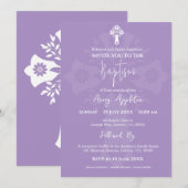 Invitation Floral Cross Baptism Lilac Kaart (Voorkant / Achterkant)
