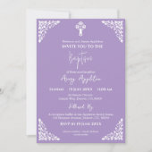 Invitation Floral Cross Baptism Lilac Kaart (Voorkant)
