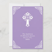 Invitation Floral Cross Baptism Lilac Kaart (Achterkant)
