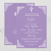 Invitation Floral Cross Baptism Lilac Kaart (Voorkant / Achterkant)