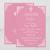 Invitation Floral Cross Baptism Rose Pink Kaart (Voorkant / Achterkant)