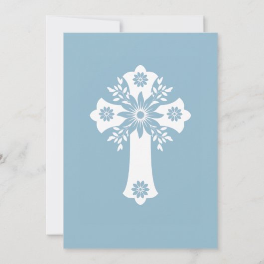 Invitation Floral Cross Baptism Sky Blue Kaart (Achterkant)