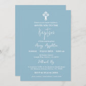 Invitation Floral Cross Baptism Sky Blue Kaart (Voorkant / Achterkant)
