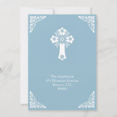 Invitation Floral Cross Baptism Sky Blue Kaart (Achterkant)