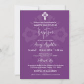 Invitation Floral Cross Baptism Sweet Plum Kaart (Voorkant)